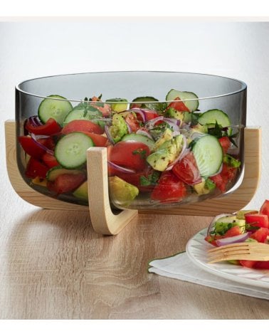 Ensaladera con Base de Madera Ahra de Cristal