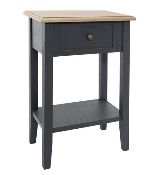 Mesita de Noche de Madera en Color Natural y Gris