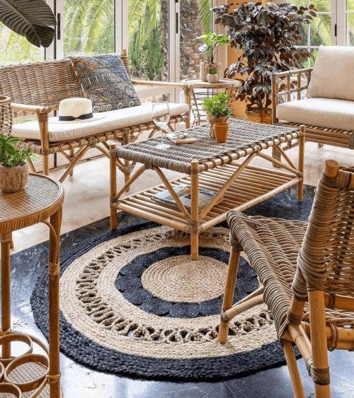 Alfombra Redonda Calada de Fibra de Yute Natural