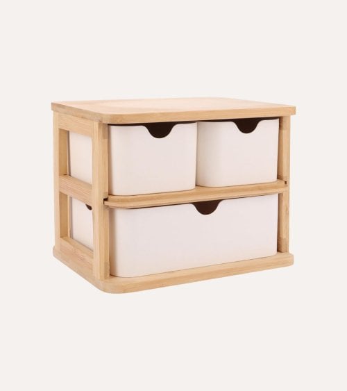 Caja de Almacenamiento Vertical con 3 Cajones de Bambú