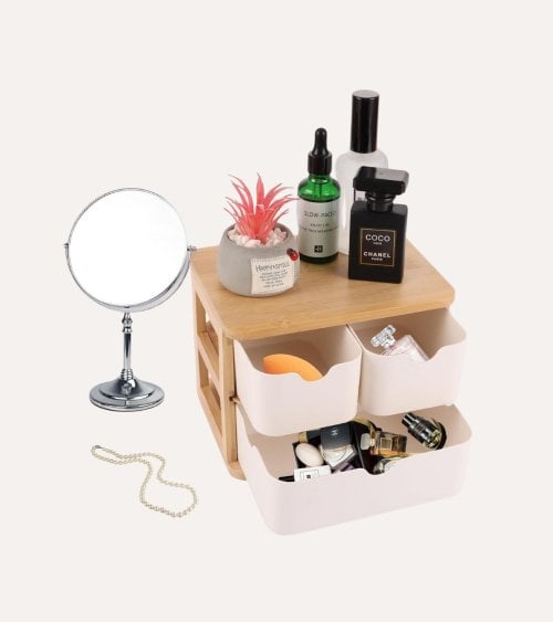 Caja de Almacenamiento Vertical con 3 Cajones de Bambú