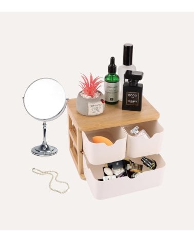 Caja de Almacenamiento Vertical con 3 Cajones de Bambú