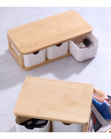 Caja de Almacenamiento Horizontal con 3 Cajones de Bambú