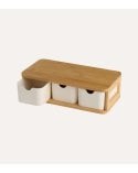 Caja de Almacenamiento Horizontal con 3 Cajones de Bambú