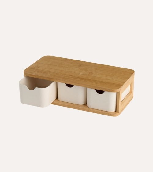 Caja de Almacenamiento Horizontal con 3 Cajones de Bambú
