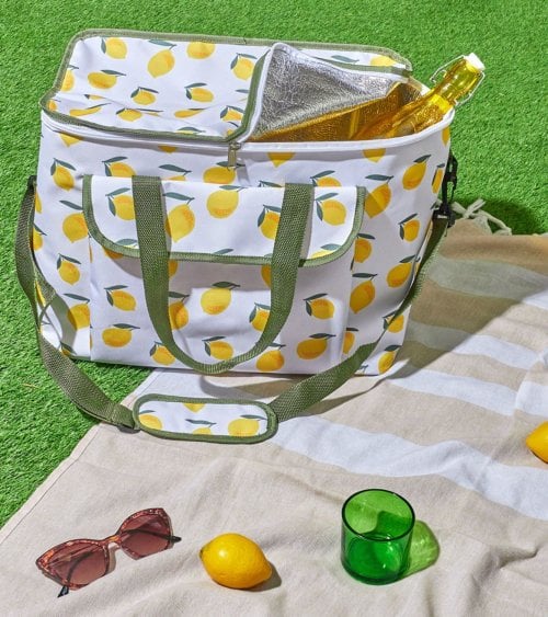 Bolsa de Almuerzo Térmica con Bolsillo Estampado Limones de Poliéster