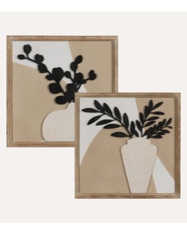 Cuadro con Relieve de Jarrón de Madera