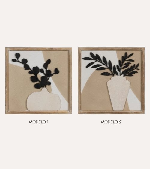 Cuadro con Relieve de Jarrón de Madera