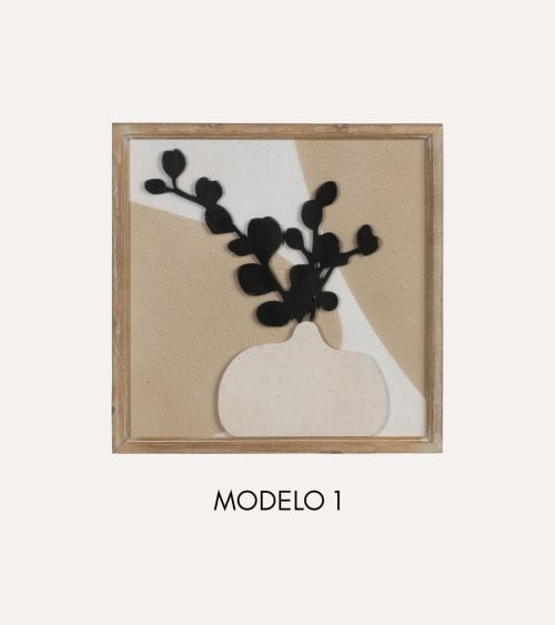 Cuadro con Relieve de Jarrón de Madera