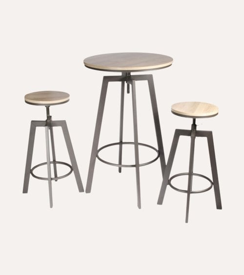 Set de Mesa con 2 Taburetes de Madera y Hierro