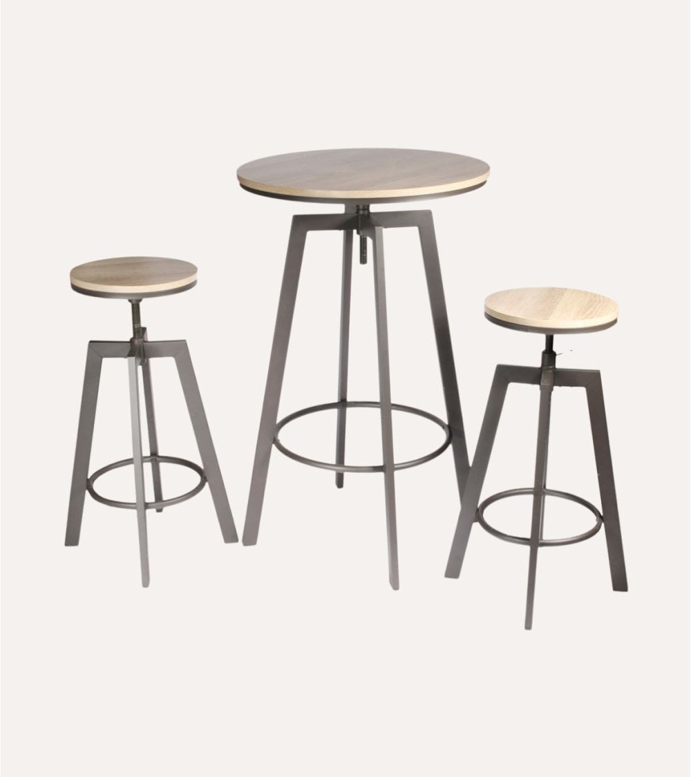 Set de Mesa con 2 Taburetes de Madera y Hierro