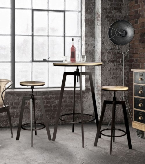 Set de Mesa con 2 Taburetes de Madera y Hierro