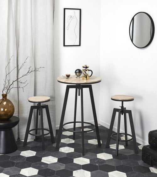 Set de Mesa con 2 Taburetes de Madera y Hierro