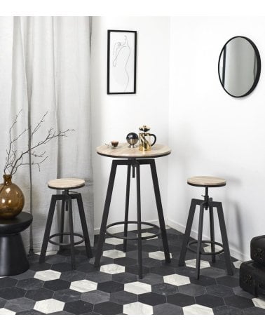 Set de Mesa con 2 Taburetes de Madera y Hierro