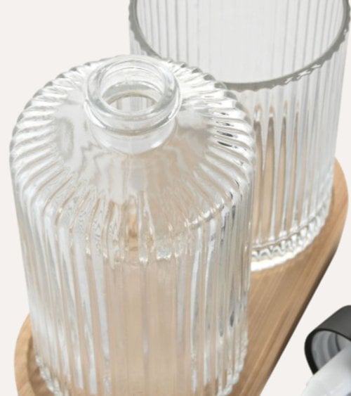 Set de Baño de Dispensador de Jabón y Vaso de Cristal