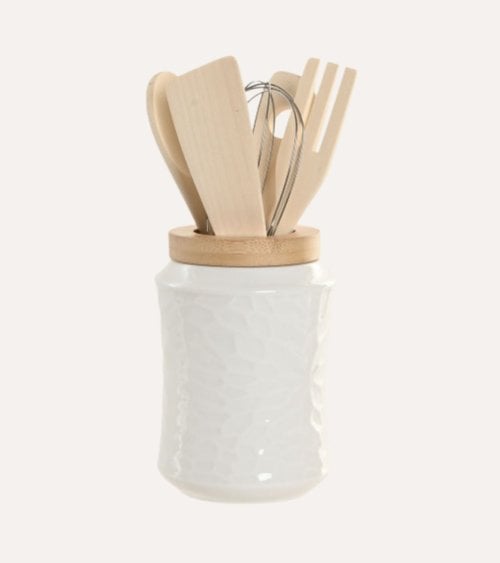 Set de 6 Utensilios Hada con Base de Porcelana y Bambú