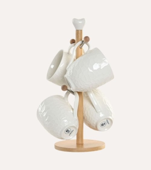 Set de 4 Tazas Hada con Base de Porcelana y Bambú
