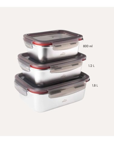 Set de 3 Recipientes Rectangulares Ecoinox de Acero Inoxidable