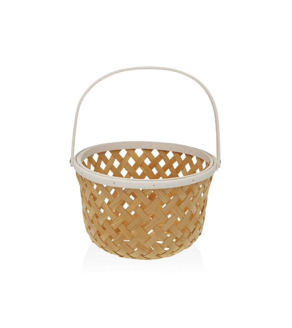 Frutero de Madera Natural en Forma de Cesta con Asa
