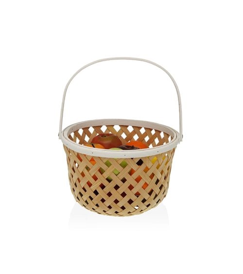 Frutero de Madera Natural en Forma de Cesta con Asa