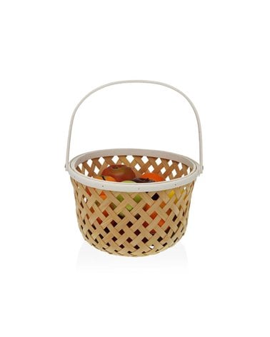 Frutero de Madera Natural en Forma de Cesta con Asa