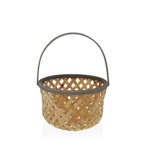Frutero de Madera Natural en Forma de Cesta con Asa