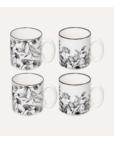 Soporte de 4 Tazas Altas Floral de Porcelana