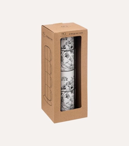 Soporte de 4 Tazas Altas Floral de Porcelana