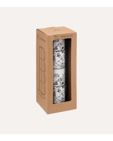 Soporte de 4 Tazas Altas Floral de Porcelana