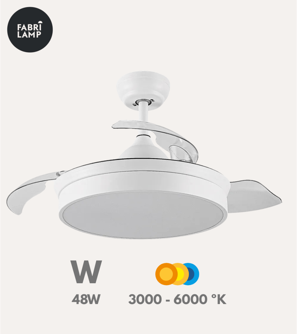 Ventilador de Techo y Lámpara LED Cala con Aspas Retráctiles