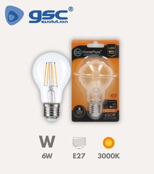 Bombilla LED Estándar E27 6W Transparente