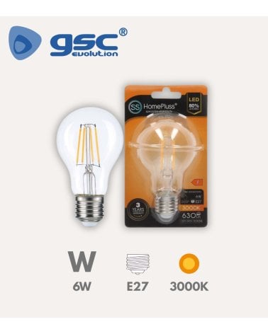 Bombilla LED Estándar E27 6W Transparente