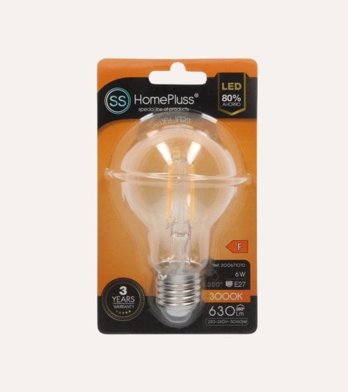 Bombilla LED Estándar E27 6W Transparente
