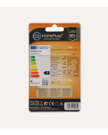 Bombilla LED Estándar E27 6W Transparente