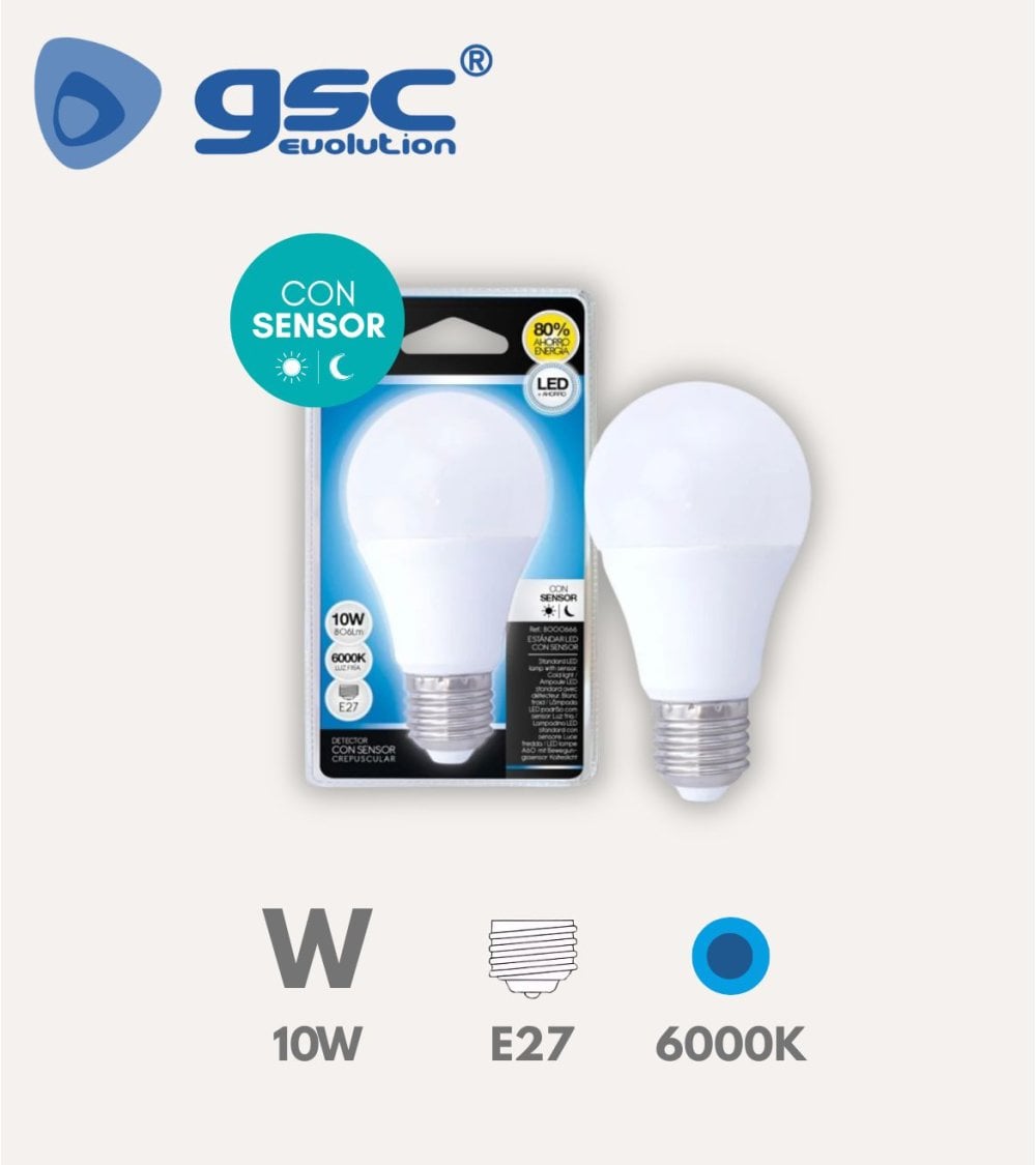 Bombilla LED Estándar E27 10W con Sensor Crepuscular