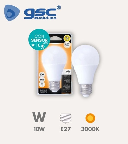 Bombilla LED Estándar E27 10 W con Sensor Presencia y Crepuscular