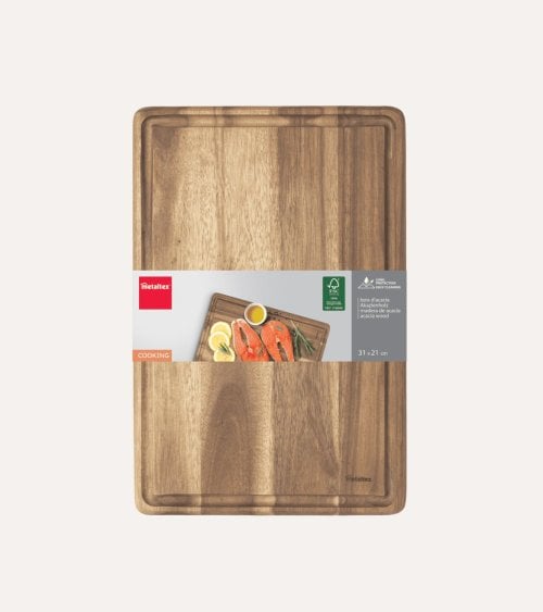 Tabla de Corte Restangular con Ranura de Madera de Acacia