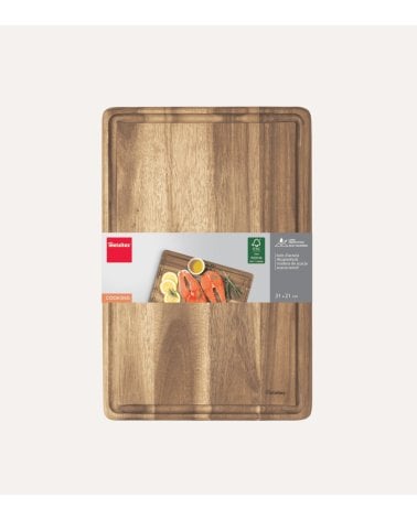 Tabla de Corte Restangular con Ranura de Madera de Acacia