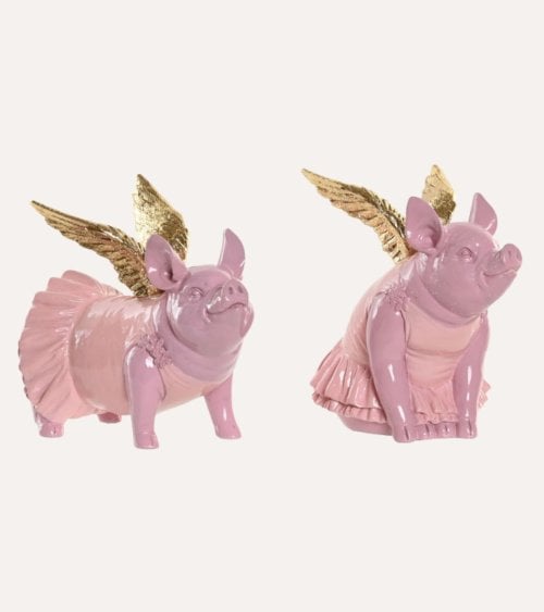 Figura Decorativa de Cerdita Bailarina de Resina