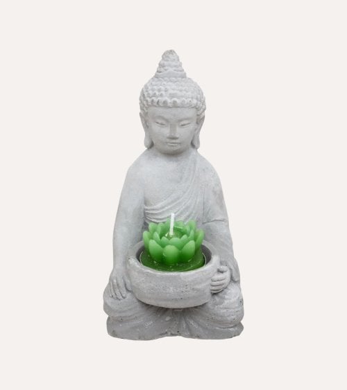 Figura Decorativa Buda Portavelas de Cemento