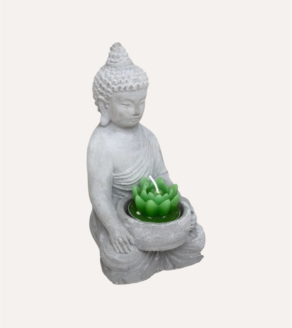Figura Decorativa Buda Portavelas de Cemento