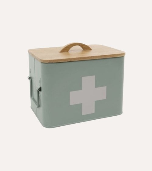 Caja Botiquín de Emergencia de Metal con Tapa de Madera