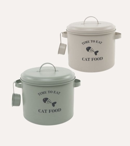 Bote para Comida de Gato de Metal con Cazo