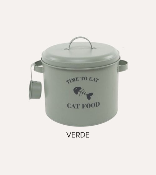 Bote para Comida de Gato de Metal con Cazo