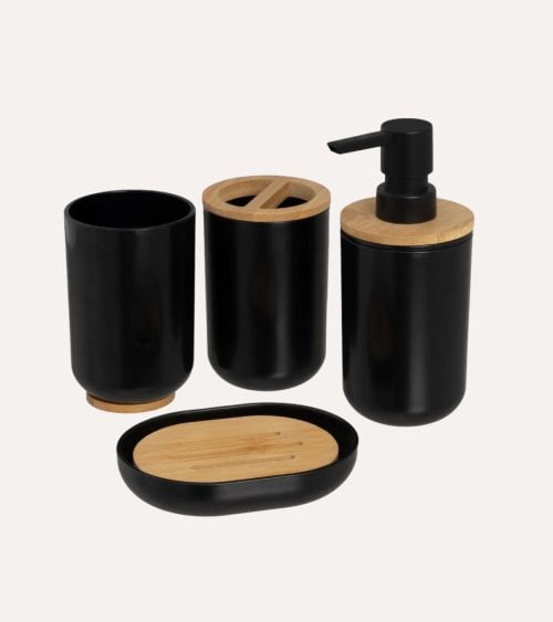 Set de Baño de 4 Piezas Black Bamboo de PS y Bambú
