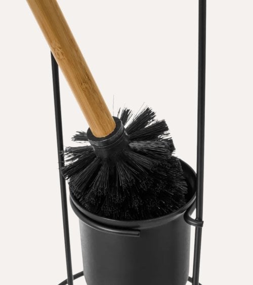Portarrollos y Escobillero Black Bamboo de Metal y Bambú