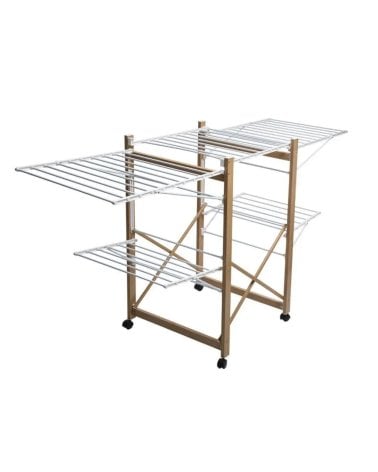 Tendedero Plegable con Ruedas de Madera y Metal -2