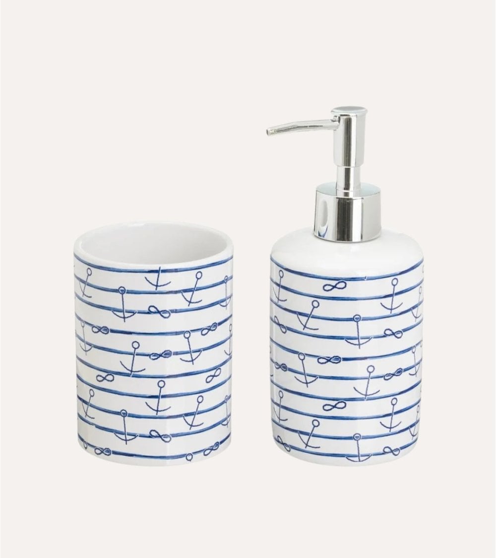 Set de Baño de 2 Piezas Rayas Marineras de Cerámica