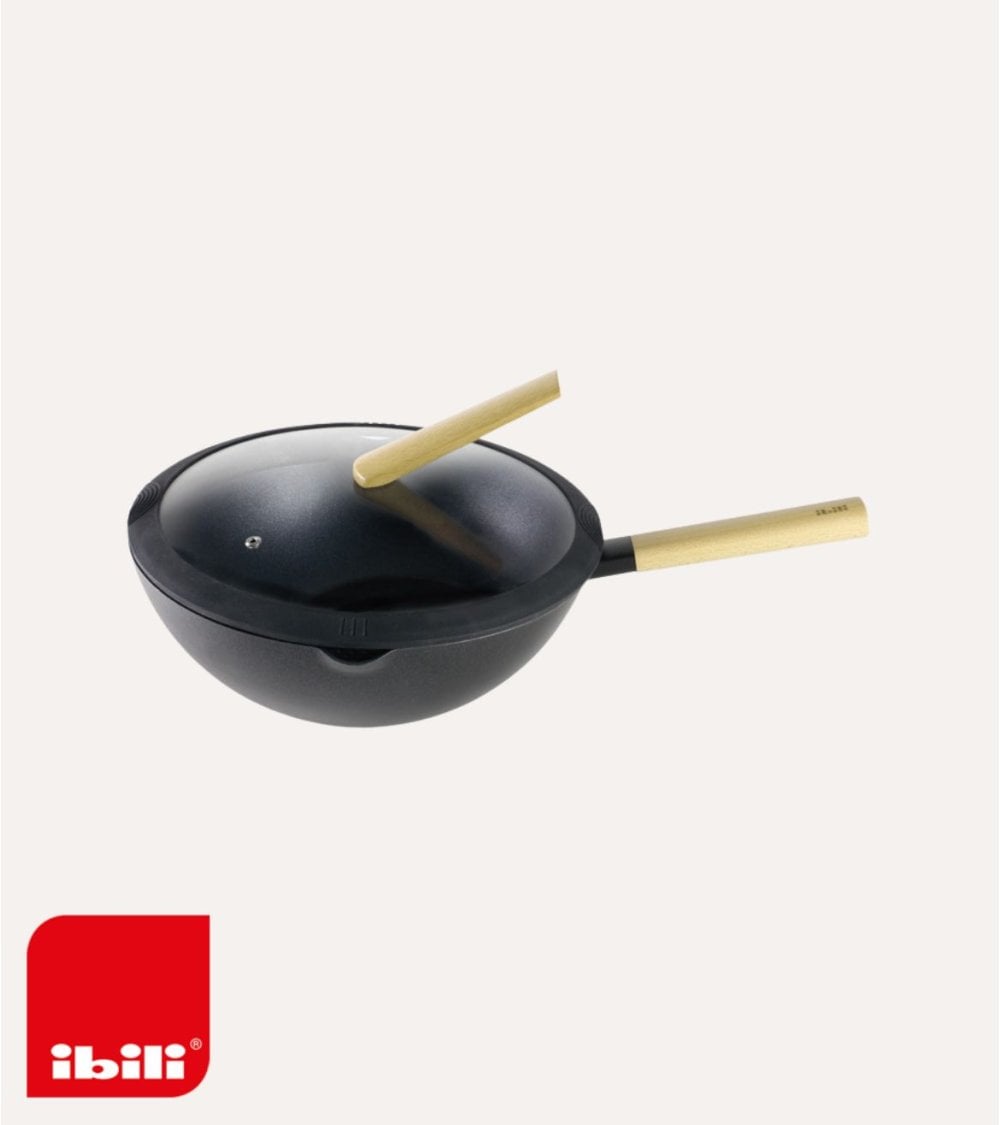 Sartén Wok Luxe con Tapa de Cristal Templado