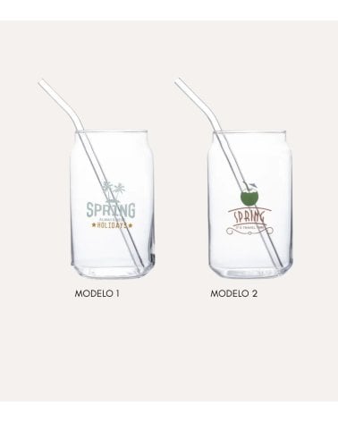 Vaso de Cóctel con Pajita de Vidrio